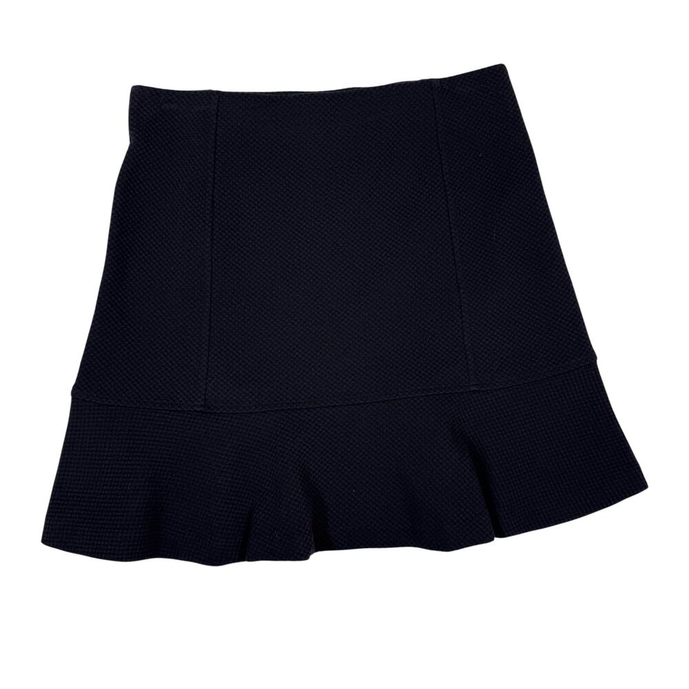 Ann Taylor LOFT Black Textured Peplum Flare Mini Skirt Elastic Waist Women's S